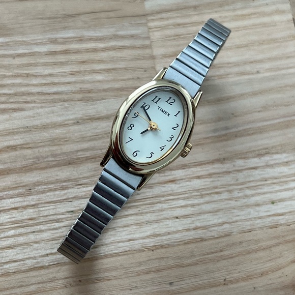 Timex Vintage Ladies Watch Gold-Tone Case Matte Stainless Bracelet White Dial